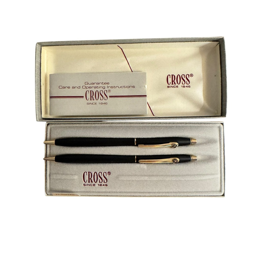 Cross Classic Black Pen and 0.5mm Pencil Set GE Logo Gold Trim Boxed Vtg 250105